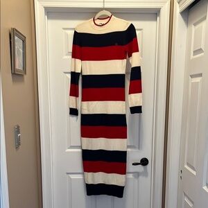 New Fila Striped Red, Blue, and Cream Sweater Dress